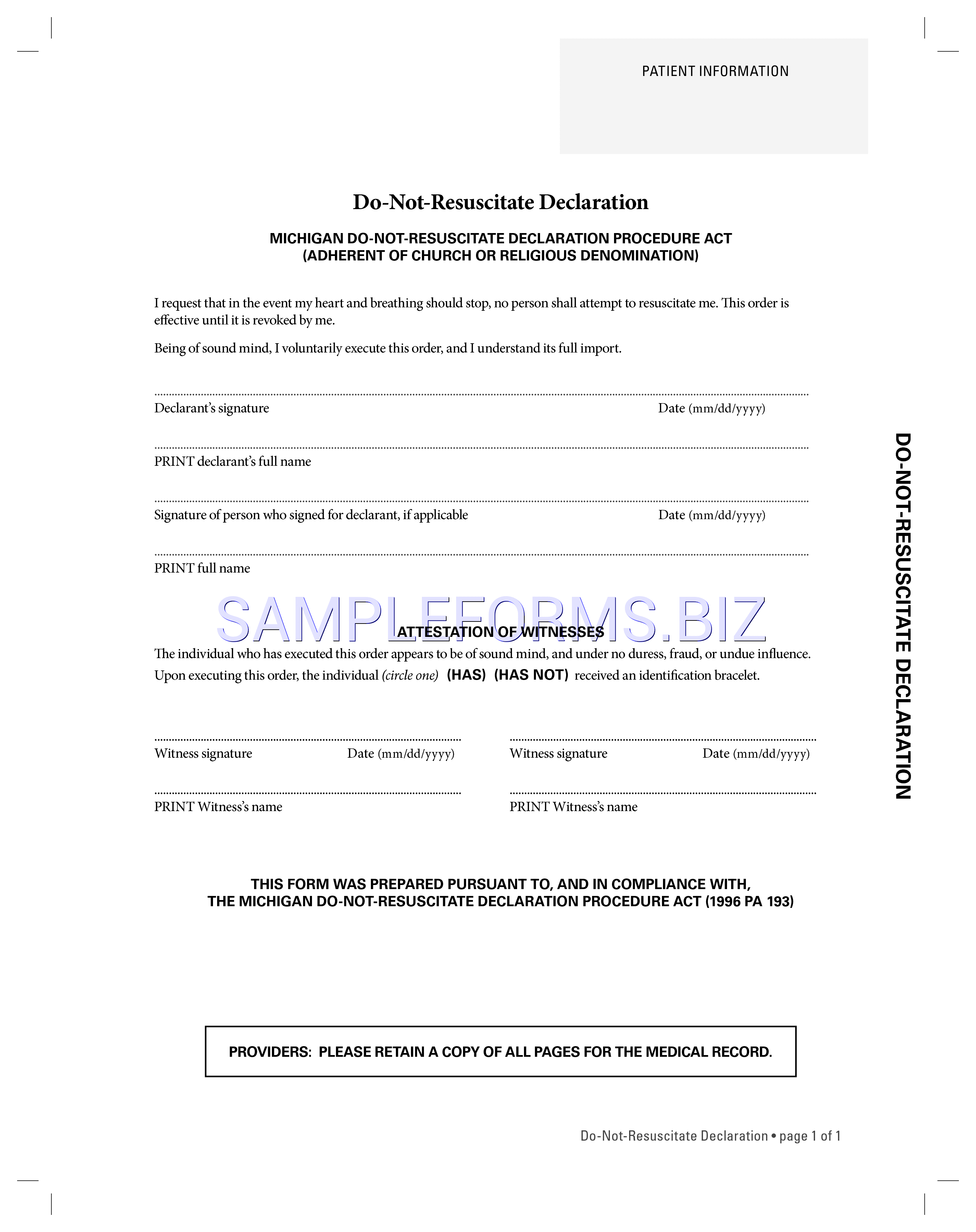Preview free downloadable Michigan Advance Directive Form 2 in PDF (page 18)